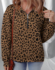 Leopard Quarter-Zip Drop Shoulder Sweatshirt