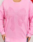 Pink Big Bow Lace Embroidered Dolman Sleeve Slit Plus Size Sweatshirt
