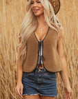 Contrast Trim Sherpa Tie-Front Vest