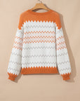 Geometric Zigzag Stripe Crewneck Pullover Sweater