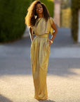 Gold High Waisted Skirt & Top Two Pieces Set