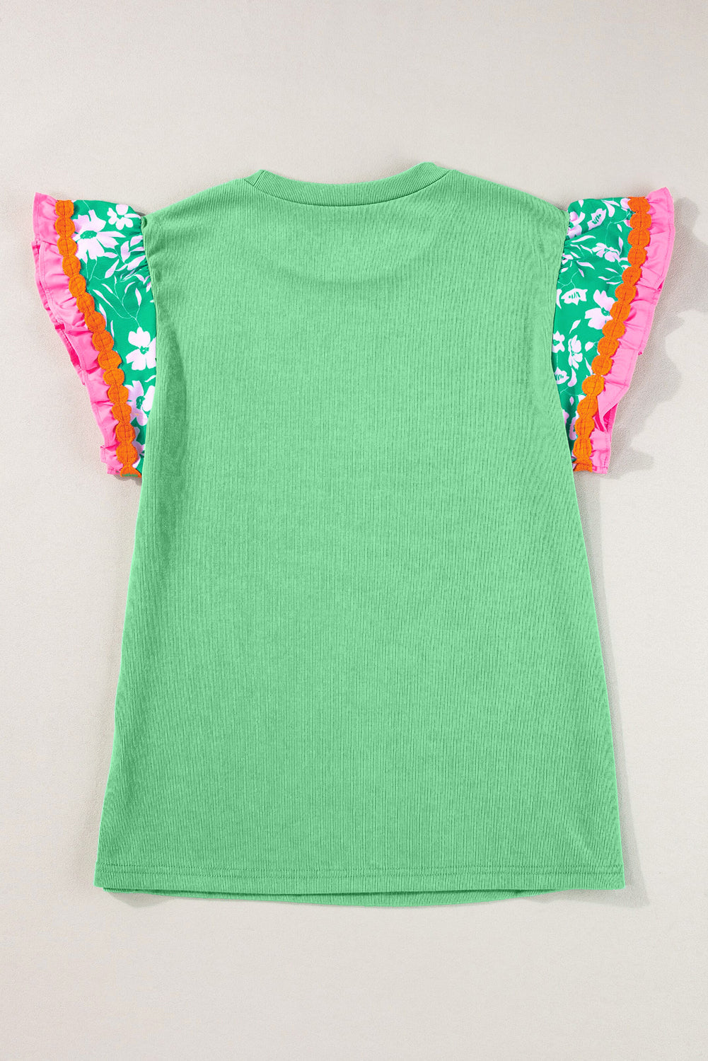 Floral Ric-Rac Contrast Short Sleeve Top