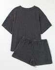 Solid Corded Short Sleeve Tee and Shorts Set