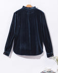 Gwynn Frilled Neck Buttoned Front Velvet Top