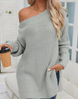 Solid Buttoned Drop Shoulder Sweater