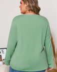 Grass Green Flower Applique Mineral Wash Plus Size Top