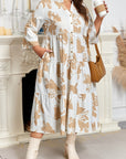 Plus Size Floral 3/4 Ruffle Sleeve Tiered Maxi Dress