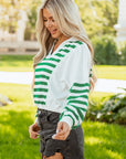 Stripe Colorblock Collared V-Neck Cropped Top