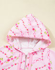 Floral Half Zip Kangaroo Pocket Drawstring Hoodie