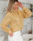 Solid Metallic Sequin Balloon Sleeve Blouse