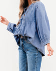 Denim Pleated Bow Tie Top