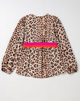 Cheetah Colorblock V-Neck Balloon Sleeve Babydoll Blouse
