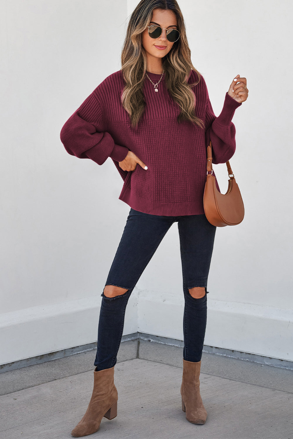 Julietta Mixed Textured Knitted Sweater