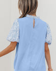 Saanvi Lace Floral Puff Sleeve Loose Blouse