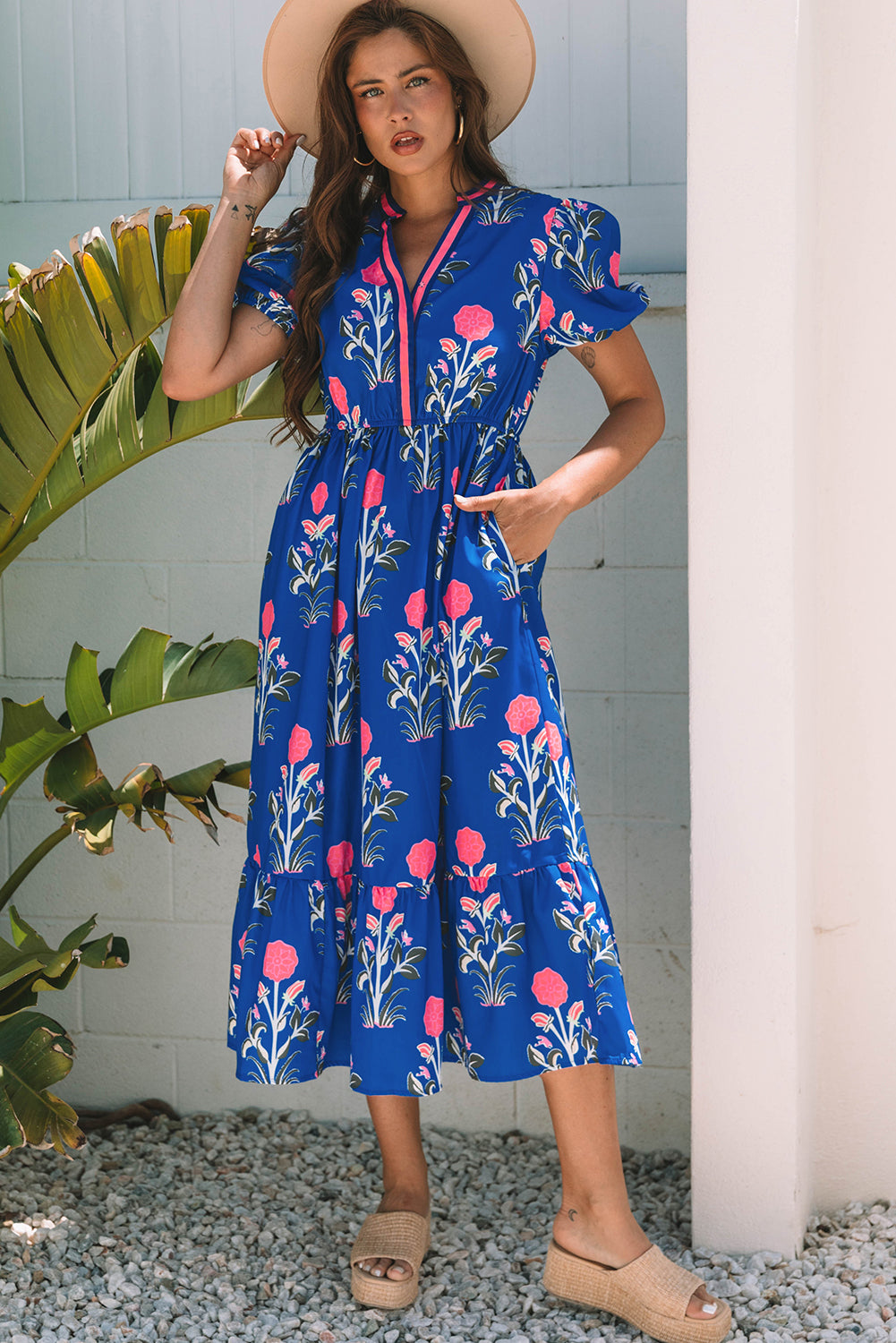 Blue Ruffle Hem Country Dress