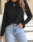 Solid Reverse Seam Crew Neck Long Sleeve Top