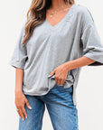Solid Raglan Sleeve V-Neck T-Shirt