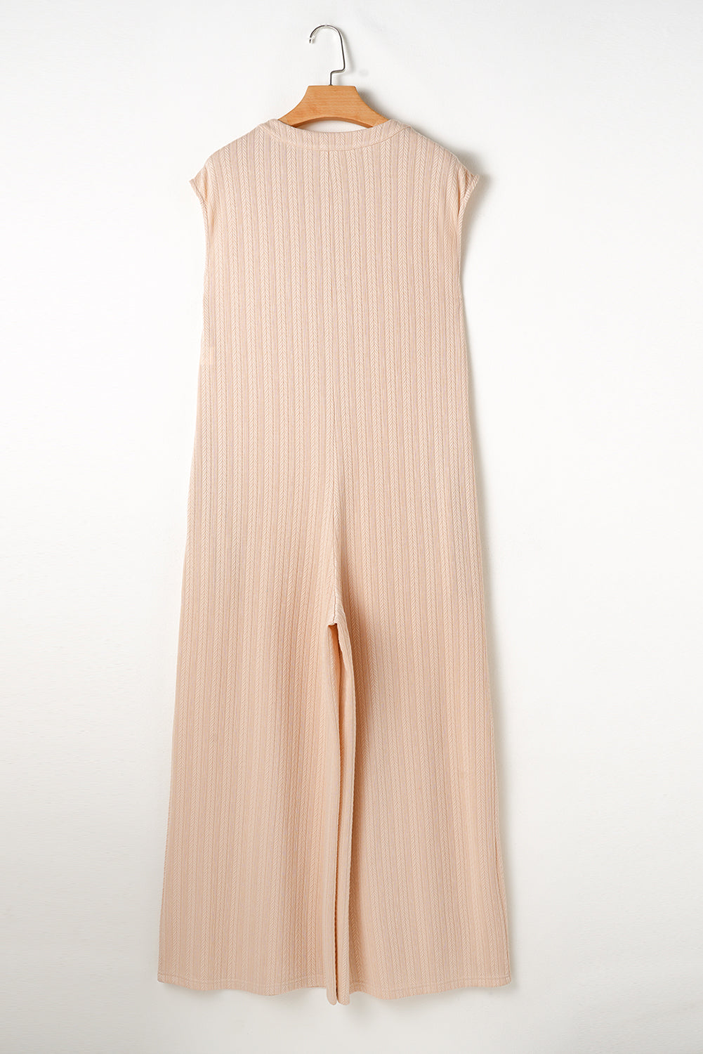 Textured Buttoned Wide Leg Sleeveless Jumpsuit