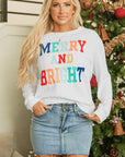 Christmas Merry And Bright Cable Knit Pullover Sweatshirt