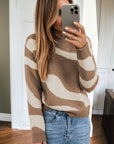 Abstract Ribbed Trim Mock Neck Sweater