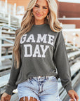 GAME DAY Textured Long Sleeve Crewneck Top