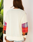 Plaid Patchwork Long Sleeve Exposed Seam Top