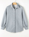 Solid Cable Knit Textured Puff Sleeve Shacket