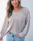 Eden Raw Edge Detail Waffle Knit V Neck Top