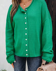 Solid Knit Button-Up Drop Shoulder Sweater Cardigan