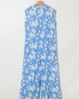 Floral Half-Button Sleeveless Wide Leg Jumpsuit