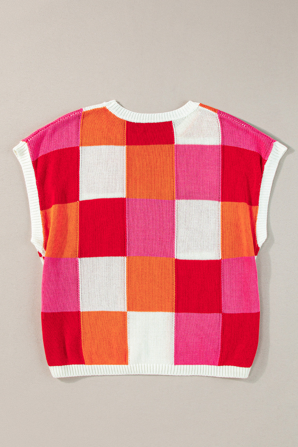 Colorblock Checker Cap Sleeve Sweater