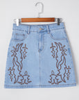 Western Embroidered Denim Mini Skirt