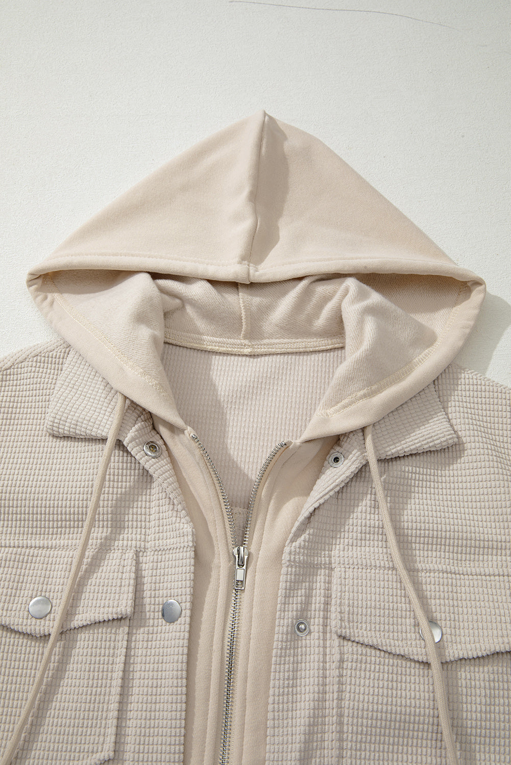 Textured Knit Pocketed Drawstring Hooded Jacket