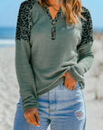 Joanna Leopard Waffle Knit Buttoned V Neck Blouse