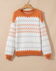 Geometric Zigzag Stripe Crewneck Pullover Sweater