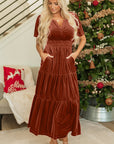 Velvet Shirred Waist Tiered Maxi Dress