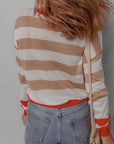 Stripe Colorblock Crewneck Drop Shoulder Sweater