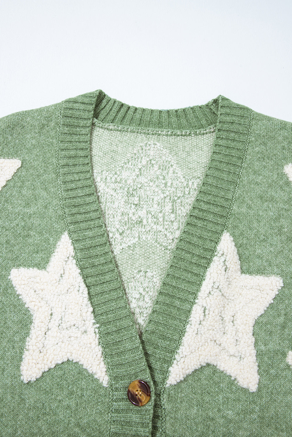 Star Sherpa Textured Buttoned Sweater Cardigan