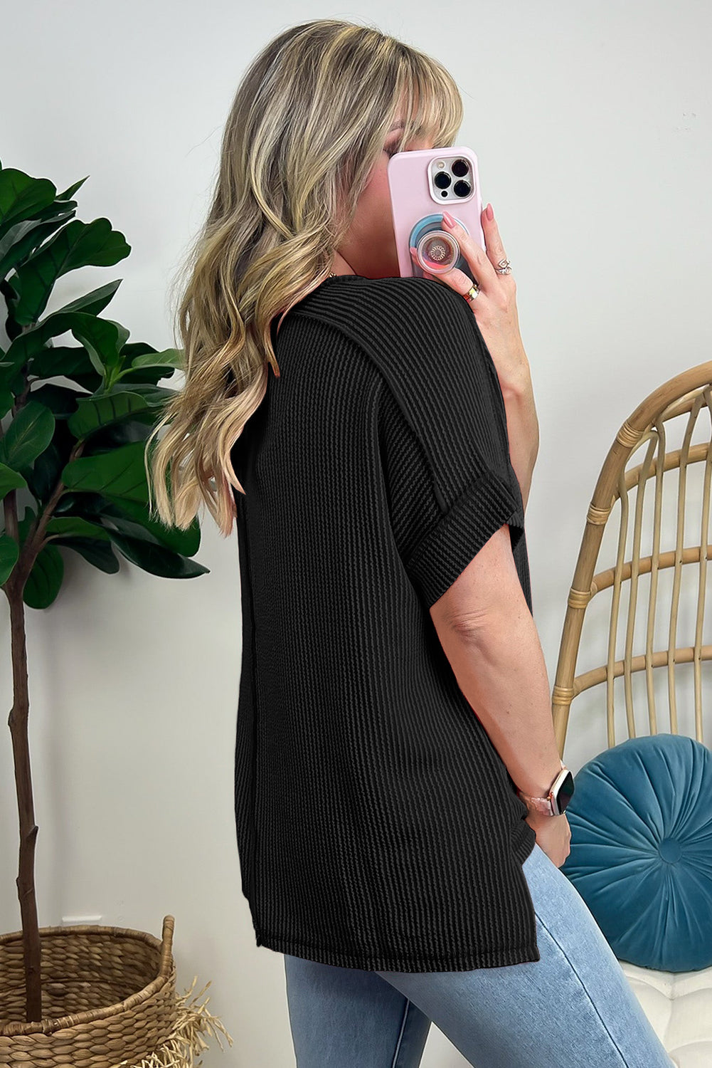 Corded Knit Reverse Seam T-Shirt