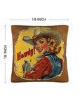 Vintage Cowgirl Howdy Throw Pillow 18 x 18 Made in America