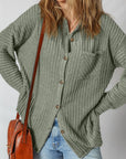 Thermal Ribbed Button-Up Drop Shoulder Textured Shacket