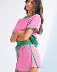 Colorblock Edge Drop Shoulder T Shirt and Skort Set