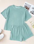 Solid Corded Short Sleeve Tee and Shorts Set