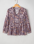 Boho Floral 3/4 Sleeve Babydoll Blouse