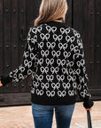 Bow Zipped Collar Drop Shoulder Sweater