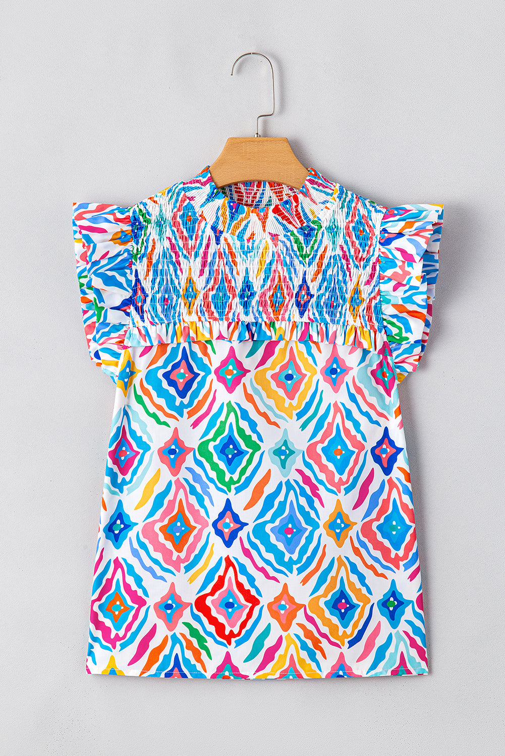 Reign Flutter Sleeve Mock Neck Shirred Blouse