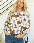 Emberly Tie Sleeve Collared V Neck Blouse