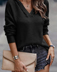 Collins V Neck Ribbed Drop Shoulder Hooded Sweater