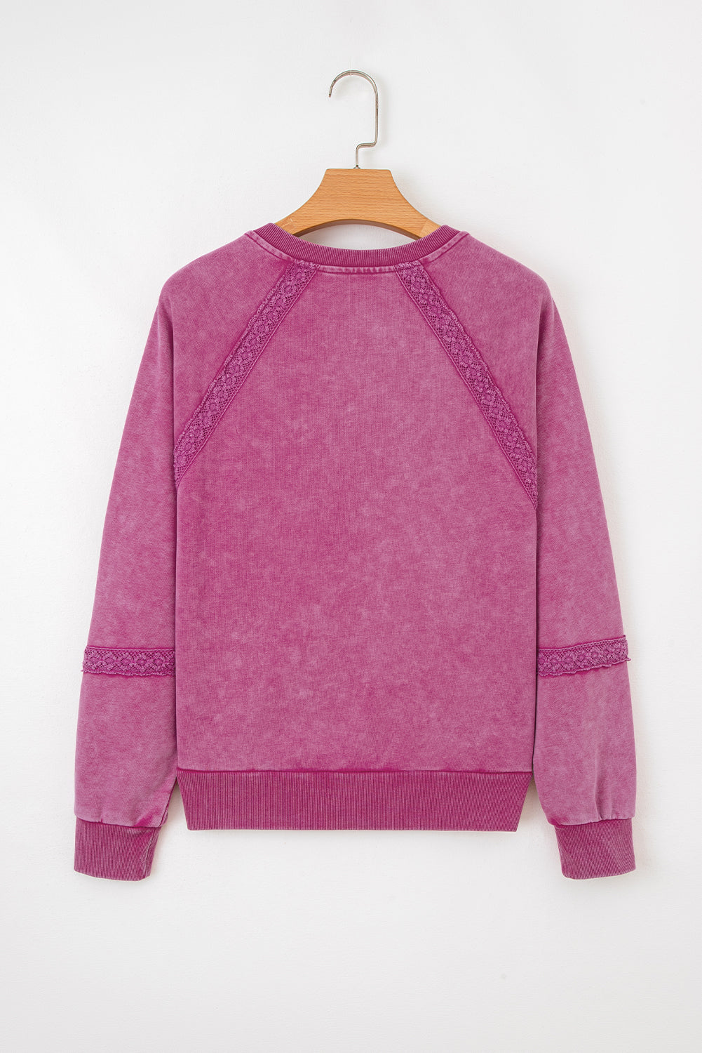 Lace Patchwork Mineral Wash Notched Neck Sweatshirt