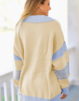 Stripe Colorblock Collared Drop Shoulder Sweater